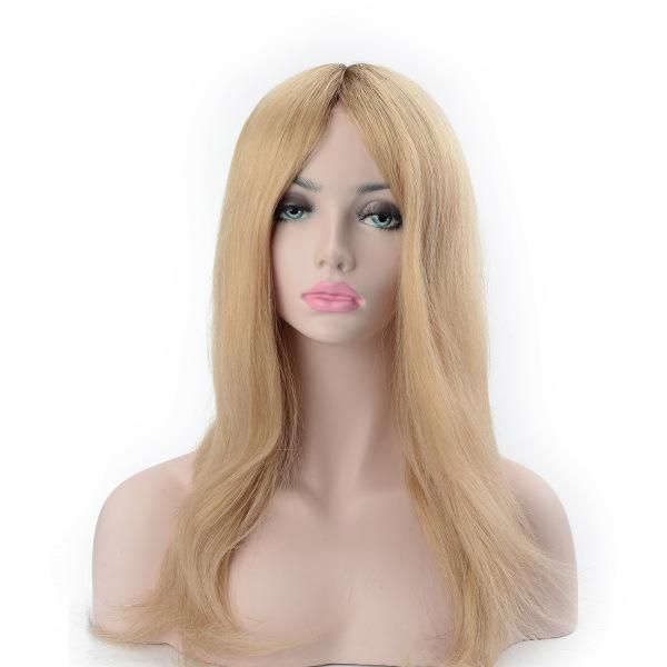 Blond Color with Dark Root Mono Cap Human Hair Medical Wig with Lace Front