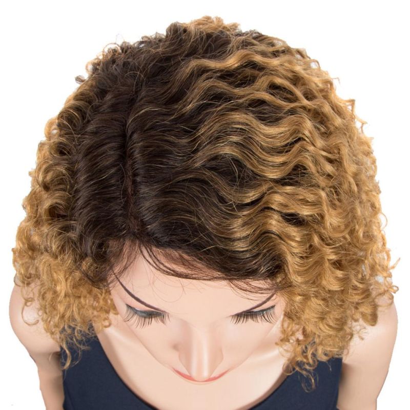 Brown Wine Red Short Water Wave L Part Lace Front Human Hair Wigs Remy Brazilian Hair Lace Front Part Wig Pixie Cut Short Bob Curly Wigs for Black Women