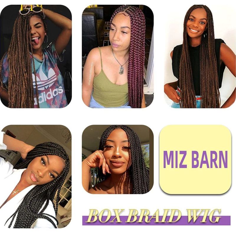 Fully Handmade 4X4 Swiss Lace Front Unknotted Box Braided Wigs for Black Women Synthetic Twist Braids Wigs