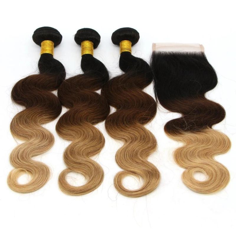1b/4/27 Body Wave Brazilian Remy Human Hair Weave with Closure