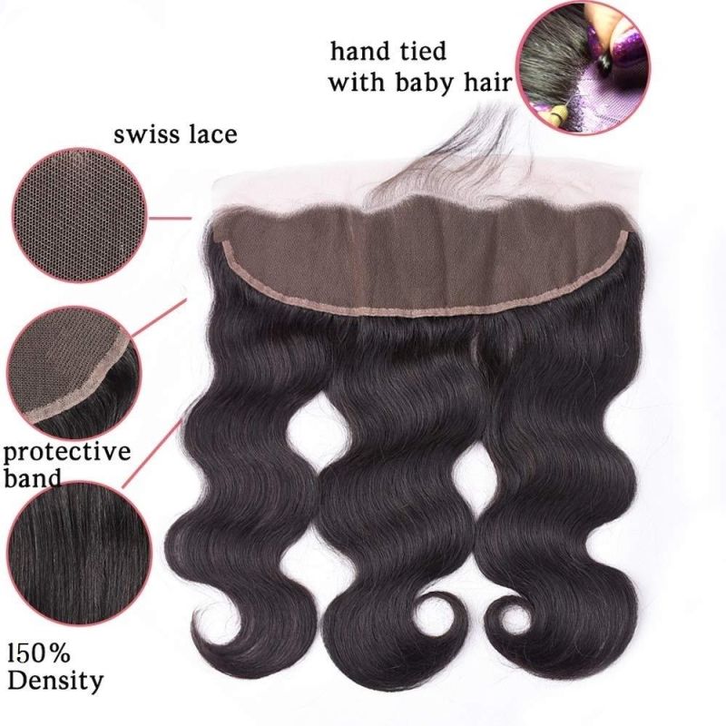 16 18 20 +16 Inch 13X4 Lace Frontal Closure with Bundles Brazilianvirgin Body Wave 3 Bundles with Frontal Natural Color 100% Unprcessed Human Hair Extension