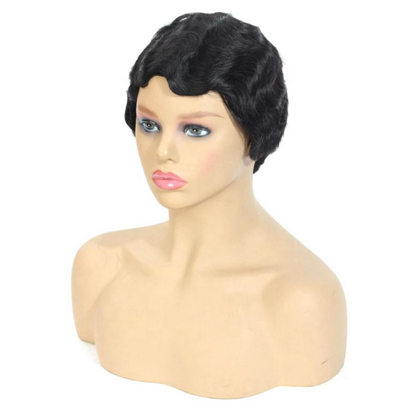 Kbeth Unique Design Short Hair Wigs for Sexy Women Custom Accept Luxury Remy Real 10inch Brazilian Human Hair Machine Made Black Color Curly Wave Wig