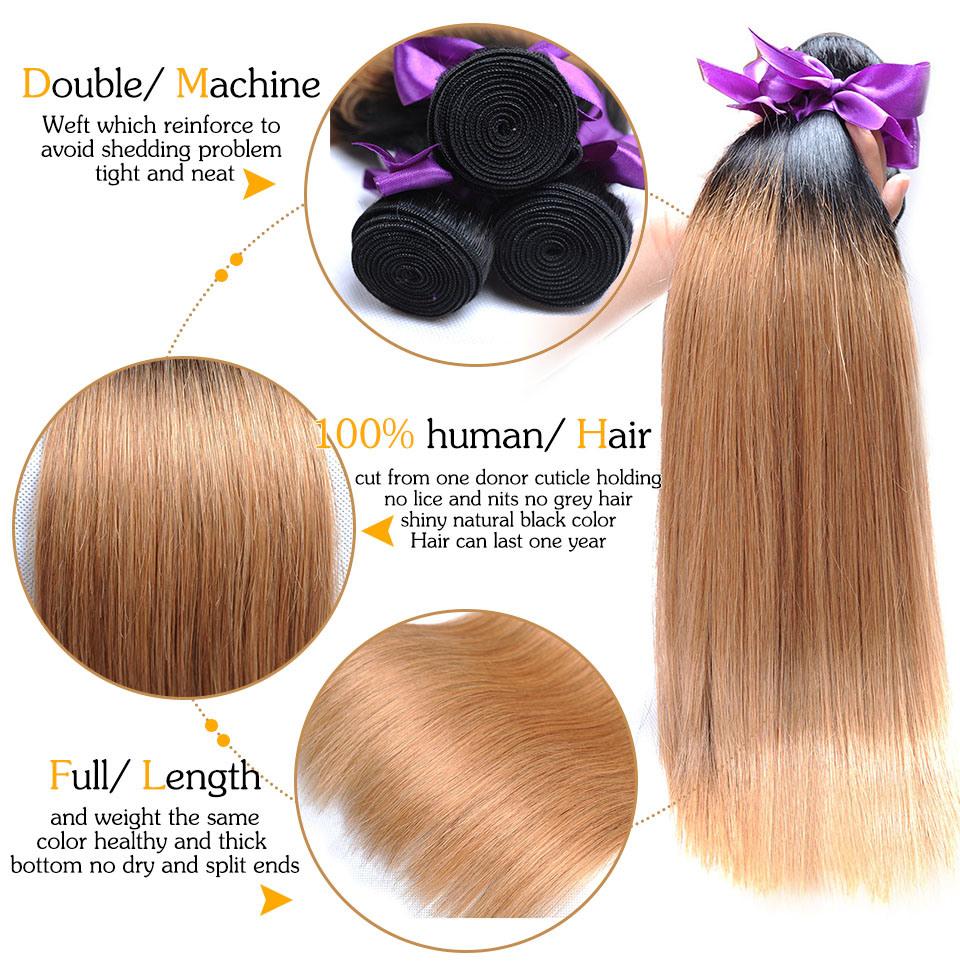 Ombre Color Brazilian Human Hair Bundles 1b/27 Colored Human Hair Weave Bundles Remy Hair Extension