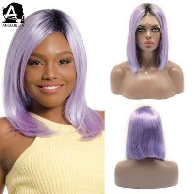 Angelbella Virgin Human Hair Frontal Lace Wigs Bright Color 1b#-Purple Factory Direct Sales Hair Wig