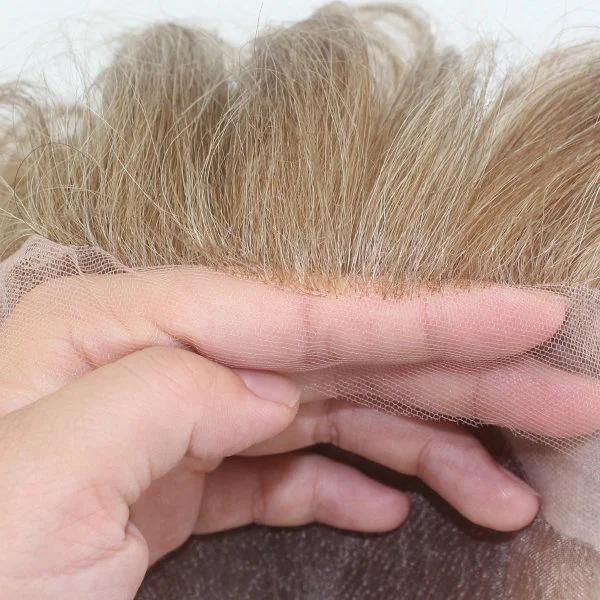 Lm001 Anti-Slip Silicon Mono Top and Lace Front Synthetic Hair Full Cap Wig Hairpiece