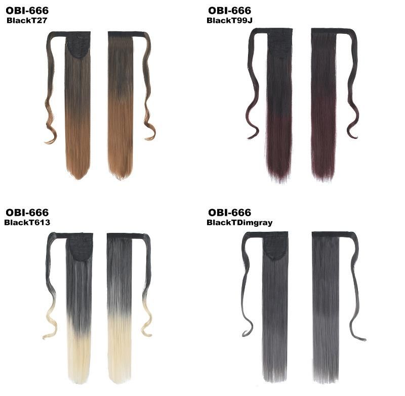 Silky Straight Gradient Color Synthetic Magic Paste Ponytail Hair Extension