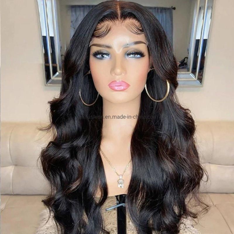 Wholesale Body Wave Long Lace Frontal Heat Resistant Synthetic Fiber Wig Black Color