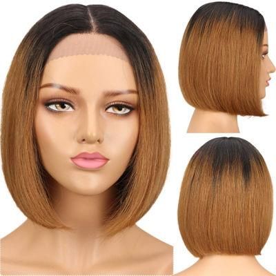 Short Straight Bob Wig Lace Front Wig Human Hair Pre Plucked Hairline with Baby Hair Ombre Color 1b/27