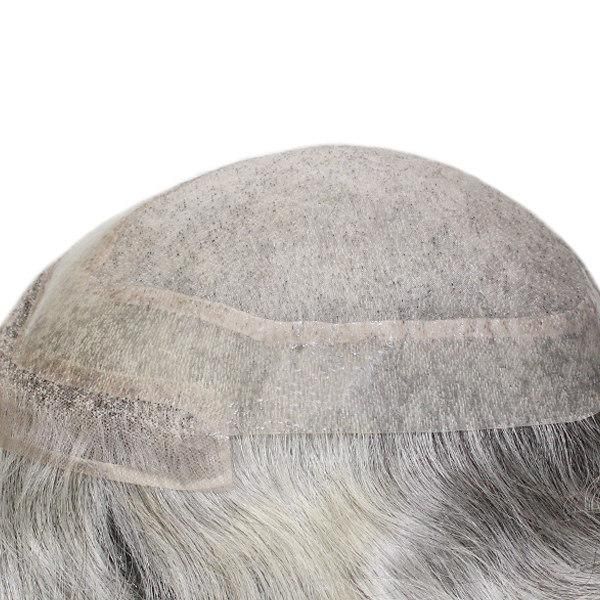 Monofilament with Lace Front Human Grey Hair Men Toupee