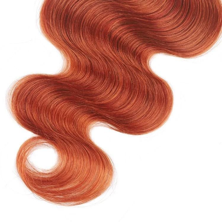 Remy Human Hair 4*4 Lace Closure Body Wave Hair Extension #Ginger