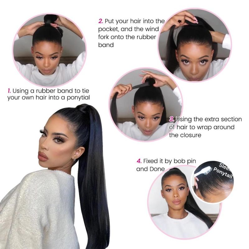 Body Wave Long Ponytail Human Hair Wrap Around Clip in Ponytail Hair Extensions Brazilian Human Hair Ponytails for Women
