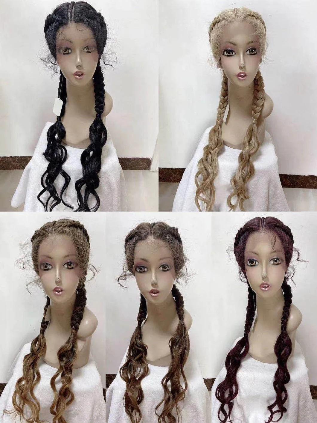 Synthetic Wigs Lace Front 2 Braids Hair Long Wig 26inch