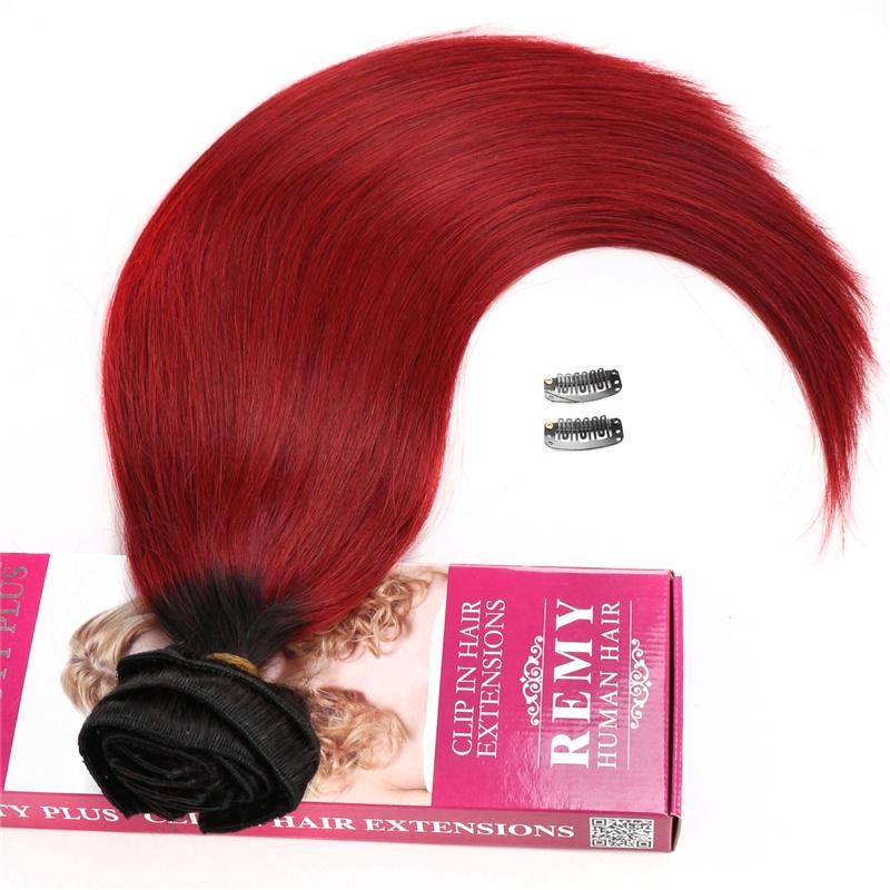 2020 Fashion 100% Brazilian Remy Clip in Hair Extension, Ombre Color Russian Virgin Hair Clip in Human Hair Extensions