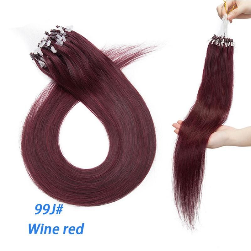 99j# Wine Red 16" 0.5g/S 100PCS Straight Micro Bead Hair Extensions Non-Remy Micro Loop Human Hair Extensions Micro Ring Extensions