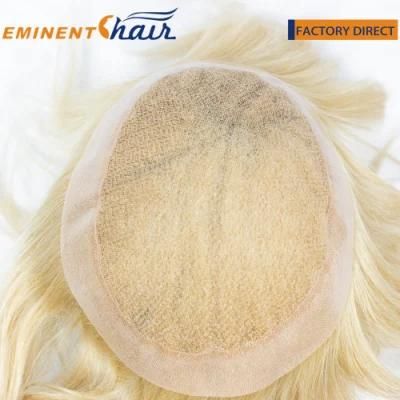 Women&prime;s Toupee French Lace with Clear PU Hair Replacement 613 Blond Long Hair