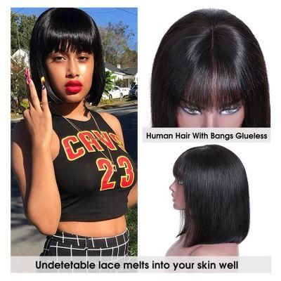 Top Selling Raw Virigin Human Hair Wig with Bangs 180 Density Bob with Bangs Wigs