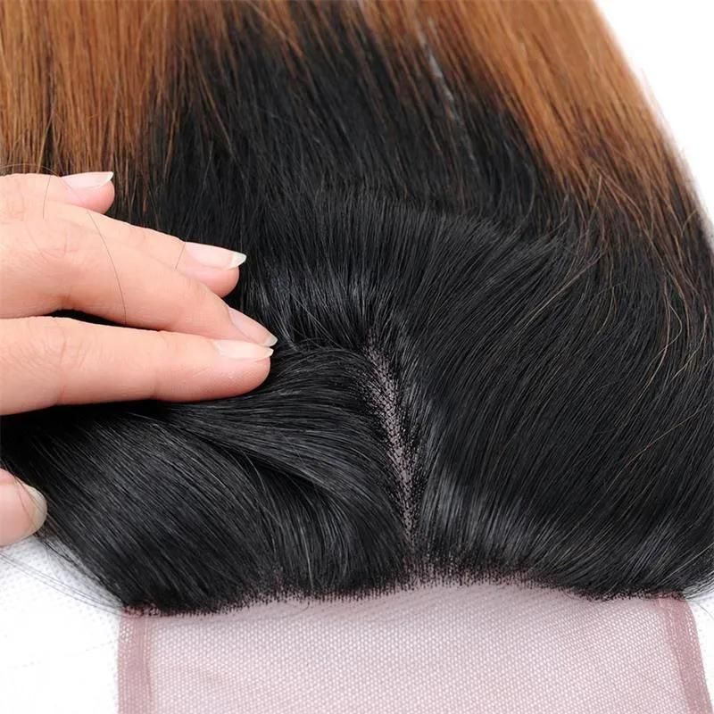 Brazilian Hair Straight Women Hair Weave Color 1b/30 100% Human Hair Bundles with Closure Free Shipping 16"