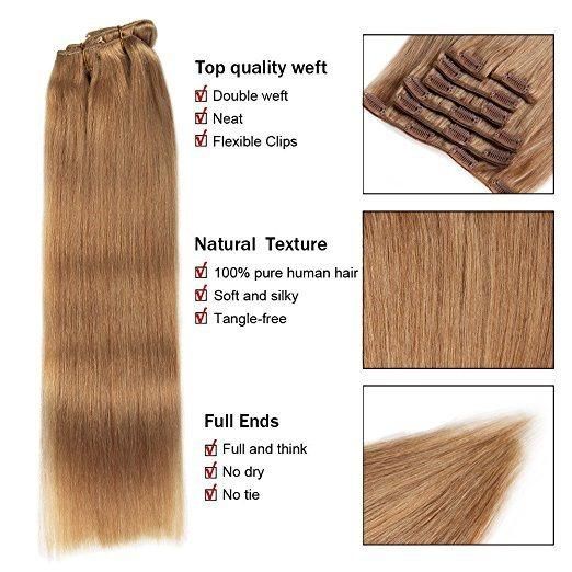 Human Hair Extensions 8pieces 20clips for Full Head Set Clip in Human Hair (AV-CH100-18-27)