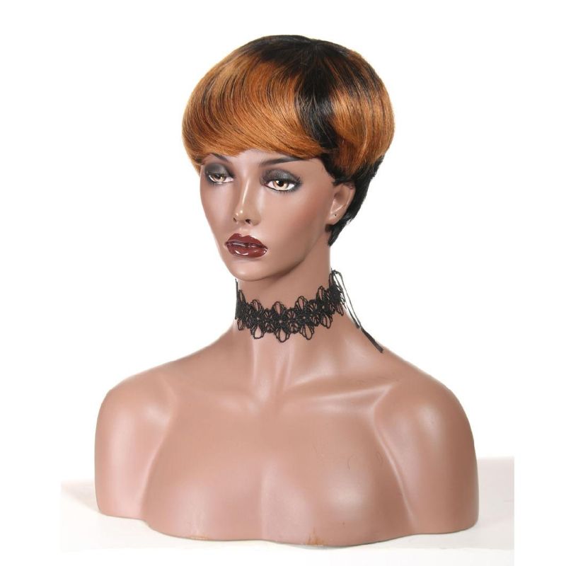 Human Hair Short Wigs with Bangs 1b/ 30 Color Straight Brazilian Wig
