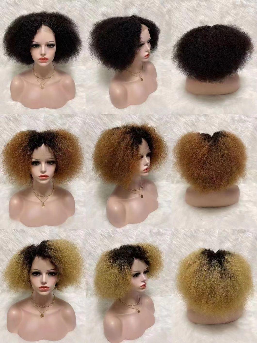 Real Cheap African Ladies 12A Grade Wig Short Human Hair Wig Virgin 14 Inch Curly Cambodian Lace Wigs for Black Women