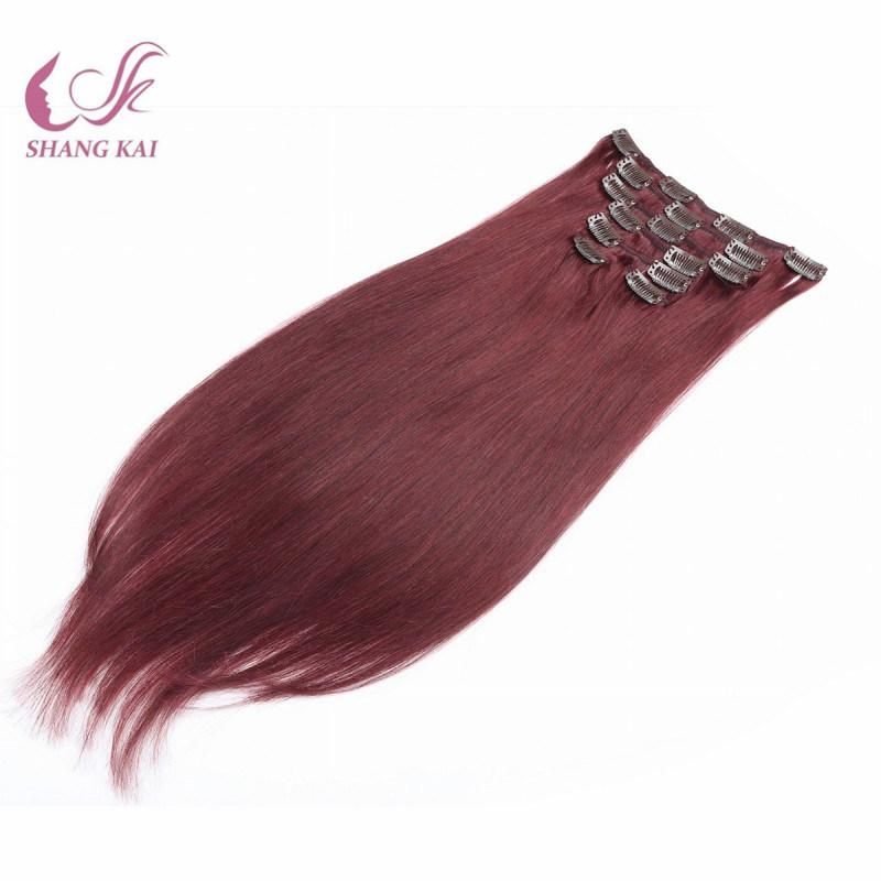 Red Color Unprocessed Silicone Free Clip in Hair Extension