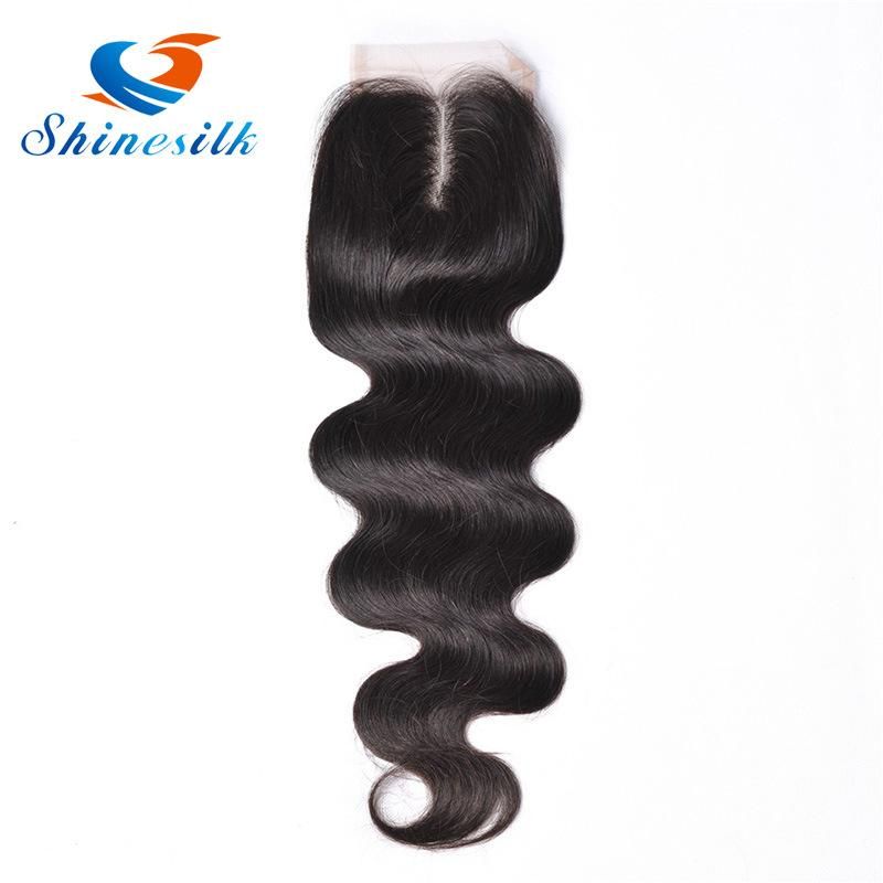 Shine Silk Hair Products Brazilian Body Wave Closure Swiss Lace Middle Part Remy Human Hair Lace Closure 130% Density 1 Piece 10"-20"