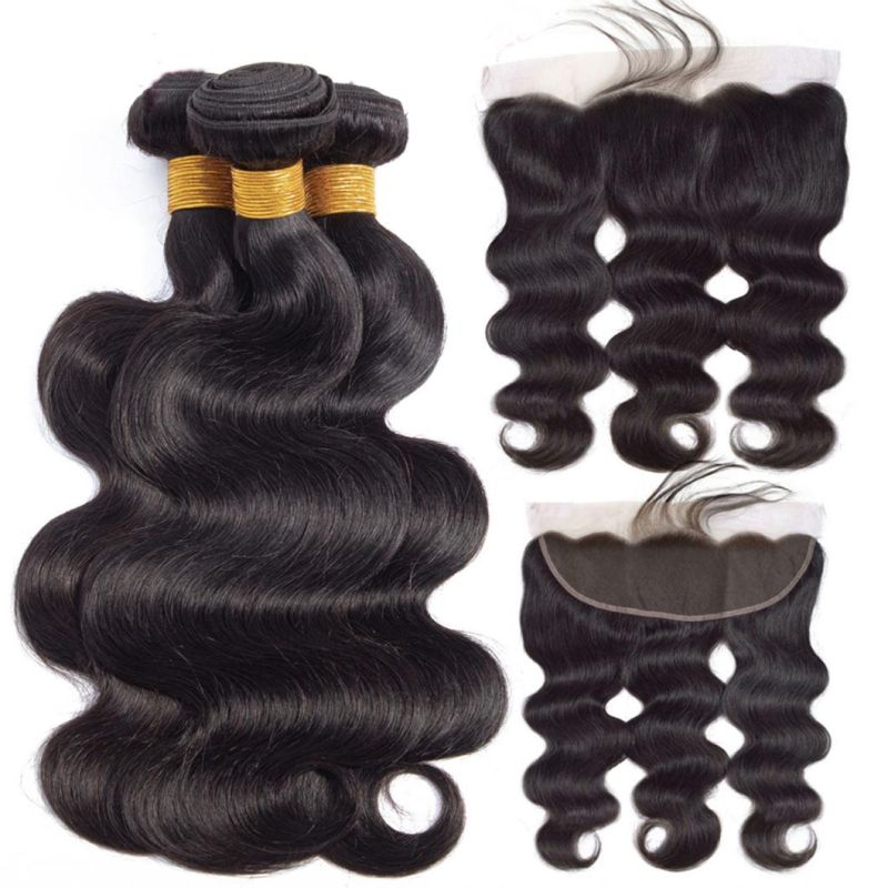 Factory Price Body Wave Bundles with Frontal Brazilian Human Hair Weave Bundles with Lace Frontal Hair Bundles with Closure