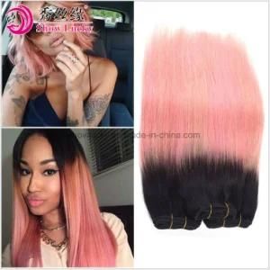 New Popular Two Tone Colored Dark Root 1b/Pink Brazilian Virgin Human Hair Extension Straight Ombre Hair Weaving
