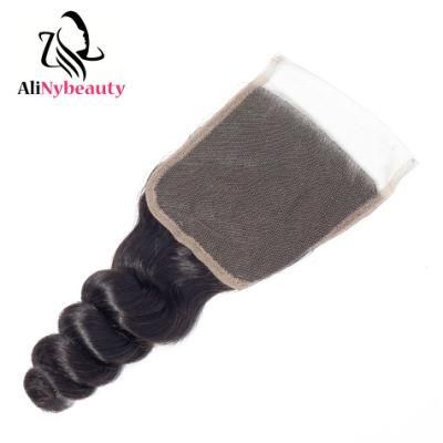 Alinybeauty 100% Human Hair Closure Peruvian Loose Wave Lace Closure