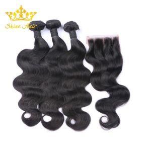 Human Virgin Brazilian Hair of 100% Human Lace Closure with Body Wave Natural Color Bundle
