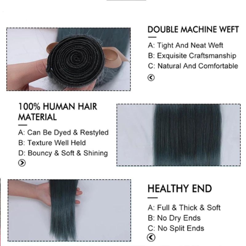 Blue Bundles with Closure Brazilian Human Hair Straight Remy Human Hair Bundles S Blue with Closure for Woman