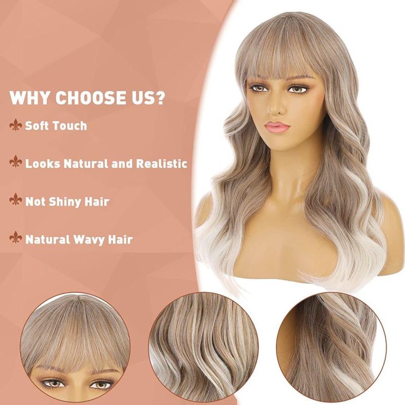 Blond Lace Front Wigs, Long Wavy Synthetic Hair Replacement Wigs for Women 20 Inches with Wig Cap Daily Wear Wig