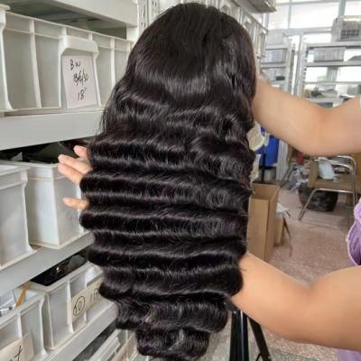 Luxuve Wholesale HD Transparent Lace 100% Human Hair Deep Wave Wig, Brazilian Hair Water Wave Lace Front Wigs with Baby Hair