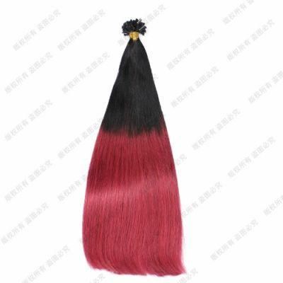 Color #1b/Burg Nail Tip/U Tip Hair Extensions-Best-Virgin-Remy-Human-Hair-Silver-Grey-Silk-Straight-Factory-Price