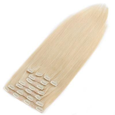 613# 60# Pure Blonde Color Clip on Human Hair Extension for Full Head Deluxe 120-160-220gram/Set