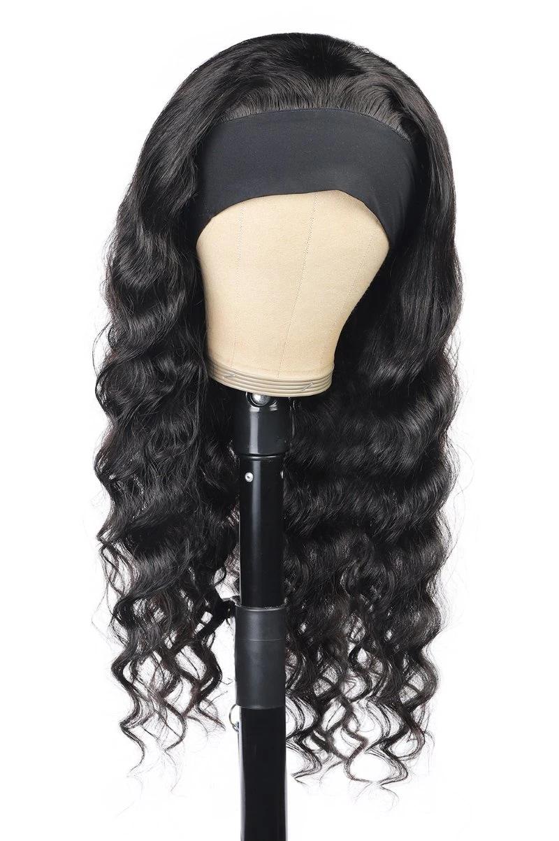 China Hair Factory Remy Human Hair Wig with Headband Cheap Loose Deep Wigs