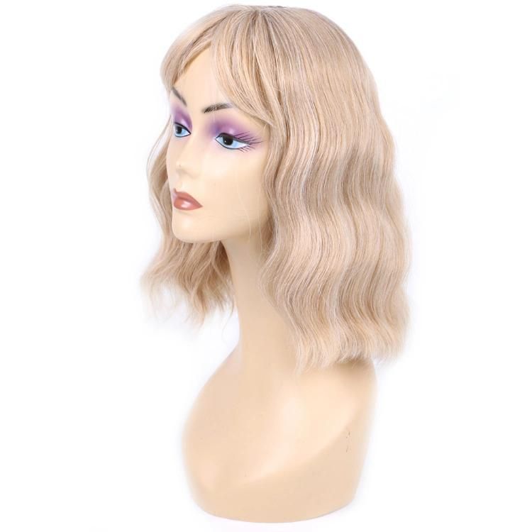 Wholesale Machine Made Blond Hair Wigs with Bangs Synthetic Fiber Short Wigs