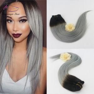 Ombre 1b/Grey# Clip in Human Hair Extension Remy Full Head Dark Fading to Grey Virgin