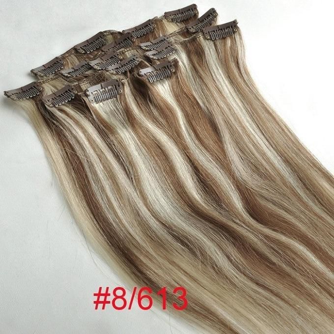 Mixed Color Clip on Hair Extensions Human Hair Clip in Hair Extension (AV-CH009-M8-613)