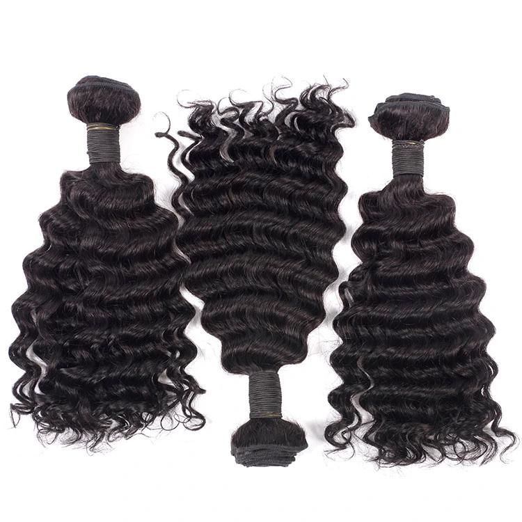 Luxuve 100% Pure Unprocessed Indian Virgin Human Hair Weaving Deep Wave Bundles Deals with Frontal Silk Base Lace Top Closure