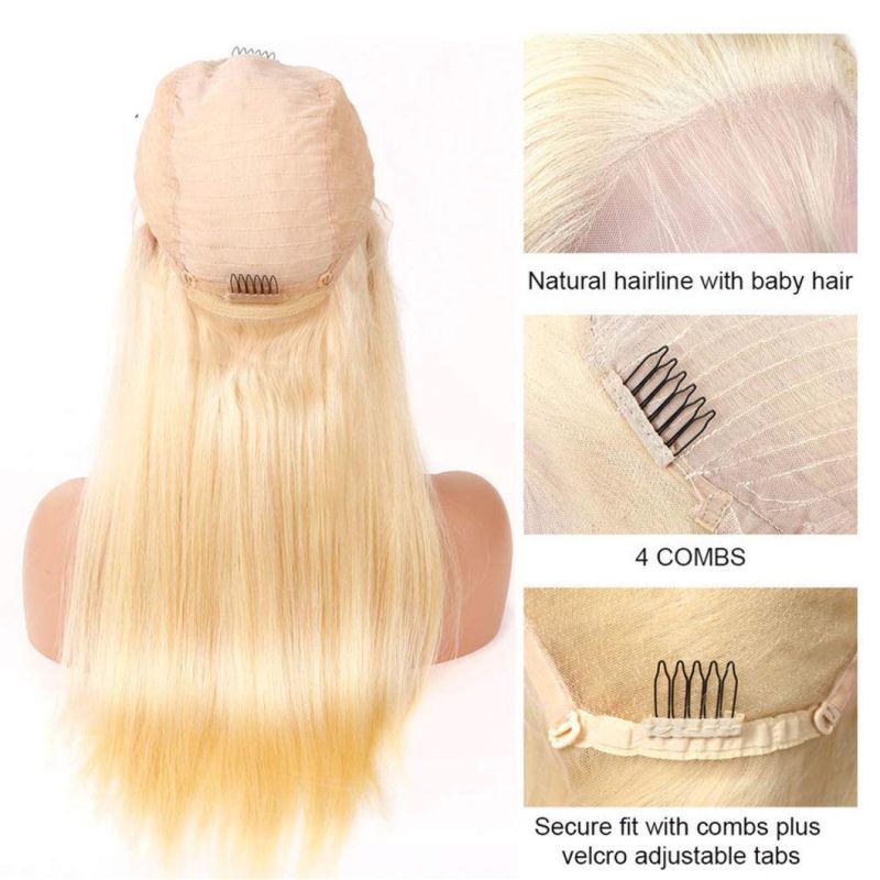 13X4 Straight Human Hair Lace Front Wigs 150% Density Remy Hair Pre Plucked with Baby Hair 613 Blonde