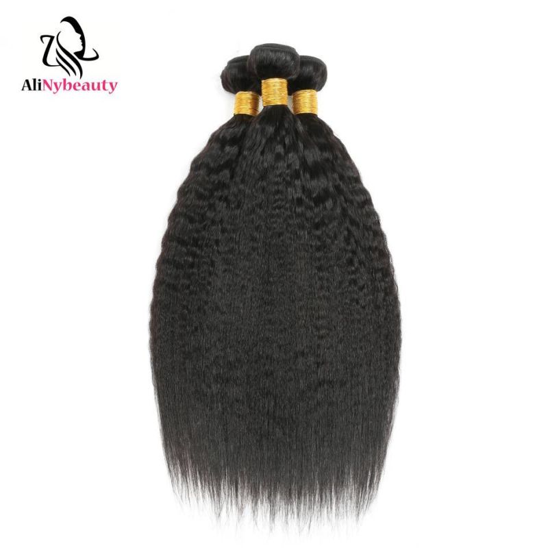 Alinybeauty Brazilian Kinky Straight Hair Bundles with Lace Closure