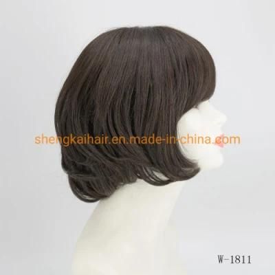 Wholesale Good Quality Handtied Human Hair Synthetic Hair Mix Ladies Wigs 557