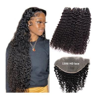 Kbeth 40 Inch Deep Wave Bundles with Frontal 13X6 HD Transparent Lace Frontal with Bundles Human Hair Deep Curly Bundles with Closure