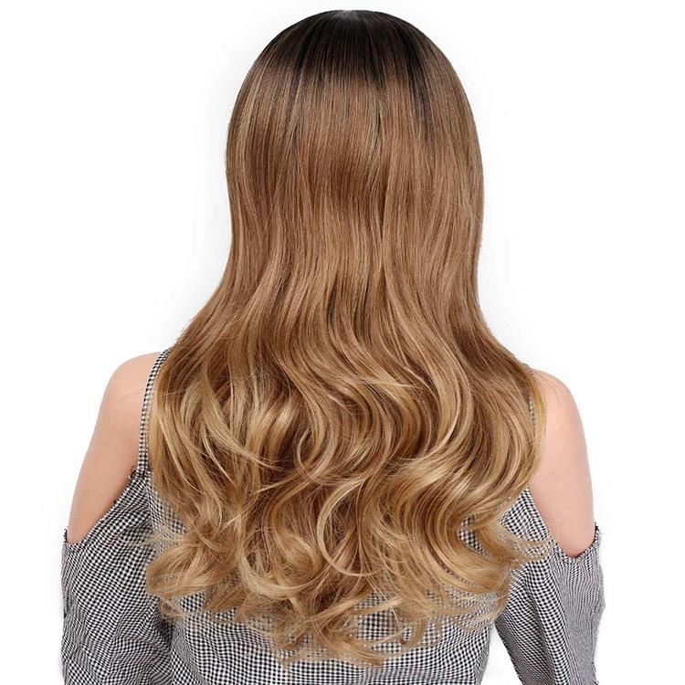 24inch Ombre Brown Synthetic Long Body Wavy Wigs for Women Water Wave Human Hair