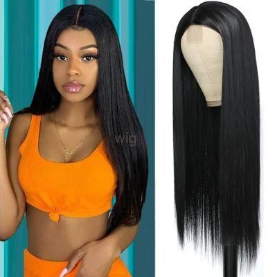 Black Wig for Women Glueless Small Lace Front Wig Premium Synthetic Straight Wigs with Middle Part Natural Long Black Wig