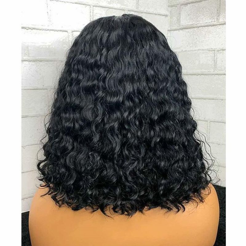 Black Curly Bob 13X6 T Part Lace Front Wig Short Bob Human Hair Wigs 1b/30 1b/99j Burgundy Remy Hair for Women