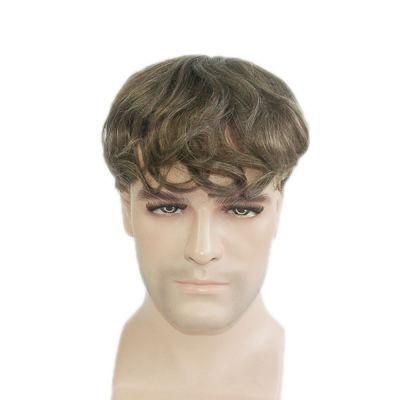 PU Coating with Double Split Knots All Over Human Hair Wig for Men