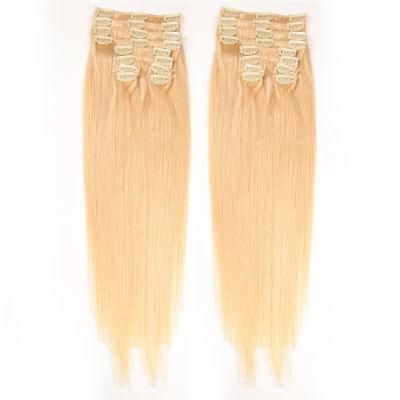 Top Quality Human Hair Brazilian Clip in Extensions 100g 10PCS Clip in/on Human Hair Extensions Natural Blond Straight Hair
