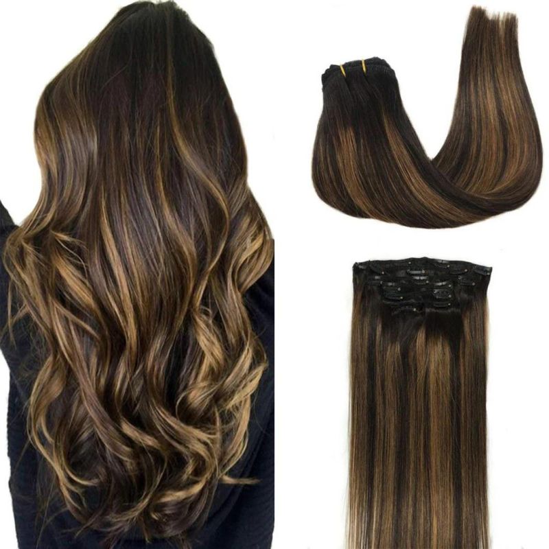 Multi Color Brazilian Human Hair Clip in Extensions Full Head Remy Human Hair Straight Hair Extensions 20 Inches